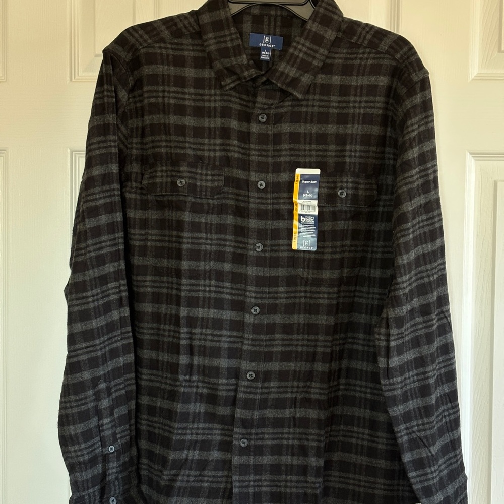 NWT George Flannel Plaid Shirt Men Large
